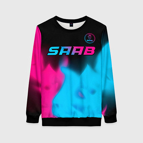 Женский свитшот Saab - neon gradient: символ сверху / 3D-Черный – фото 1