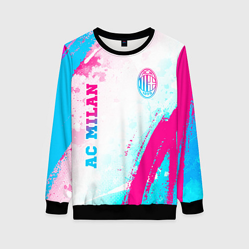 Женский свитшот AC Milan neon gradient style: символ и надпись вер / 3D-Черный – фото 1