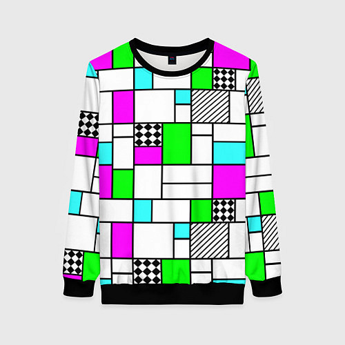 Женский свитшот Неоновый геометрический узор с черными линиями / 3D-Черный – фото 1