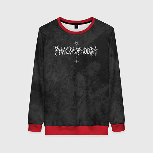 Женский свитшот Phasmophobia пентаграмма и крест на сером фоне / 3D-Красный – фото 1