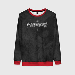 Свитшот женский Phasmophobia пентаграмма и крест на сером фоне, цвет: 3D-красный