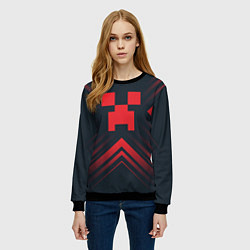 Свитшот женский Красный символ Minecraft на темном фоне со стрелка, цвет: 3D-черный — фото 2