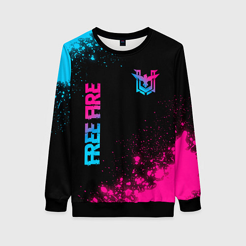 Женский свитшот Free Fire - neon gradient: символ и надпись вертик / 3D-Черный – фото 1