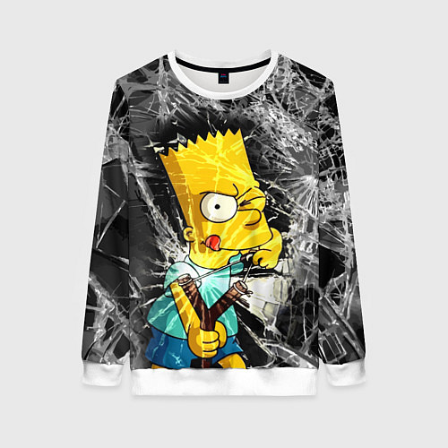 Женский свитшот Барт Симпсон разбил из рогатки стекло / 3D-Белый – фото 1