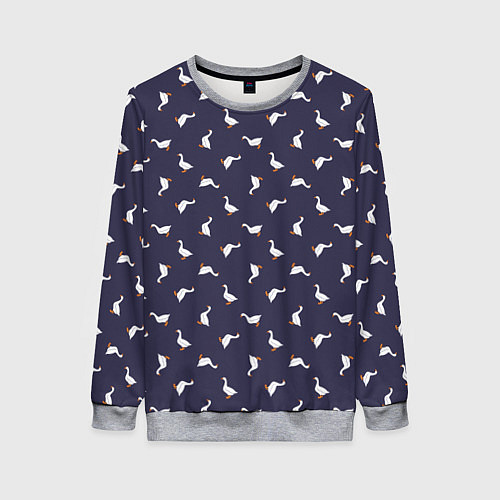 Женский свитшот Гуси на синем паттерн / 3D-Меланж – фото 1