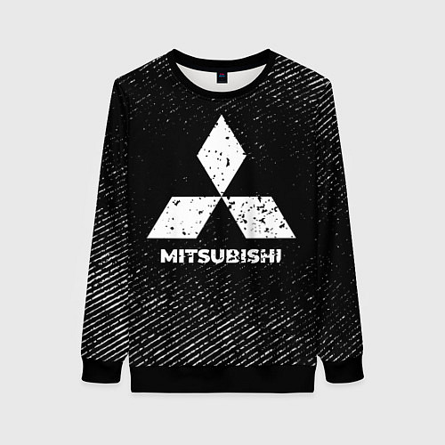 Женский свитшот Mitsubishi с потертостями на темном фоне / 3D-Черный – фото 1