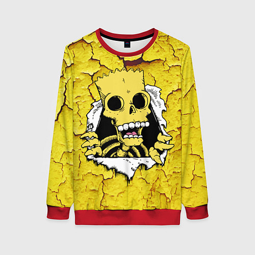 Женский свитшот Скелет Барта Симпсона разрывает штукатурку стены / 3D-Красный – фото 1