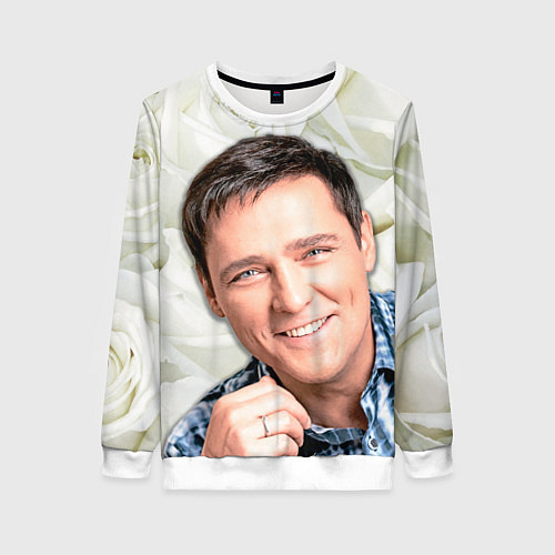 Женский свитшот Юрий Шатунов на фоне белых роз / 3D-Белый – фото 1