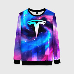 Свитшот женский Tesla неоновый космос, цвет: 3D-черный