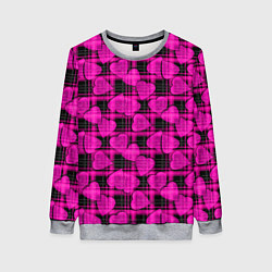 Женский свитшот Black and pink hearts pattern on checkered