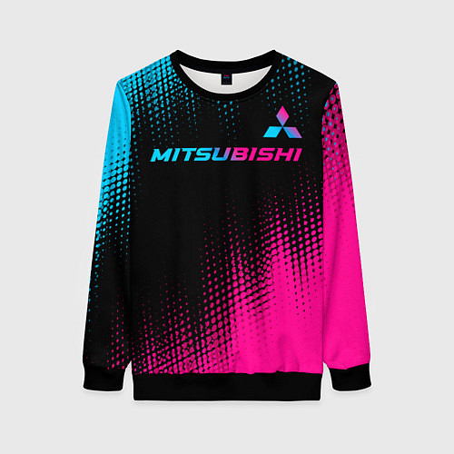 Женский свитшот Mitsubishi - neon gradient: символ сверху / 3D-Черный – фото 1