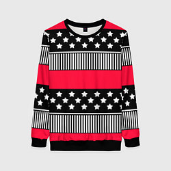 Свитшот женский Red and black pattern with stripes and stars, цвет: 3D-черный
