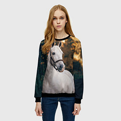 Свитшот женский Белая лошадка, цвет: 3D-черный — фото 2