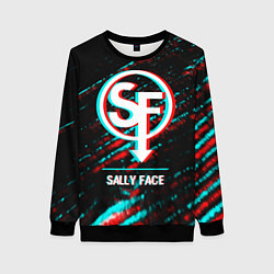 Свитшот женский Sally Face в стиле glitch и баги графики на темном, цвет: 3D-черный