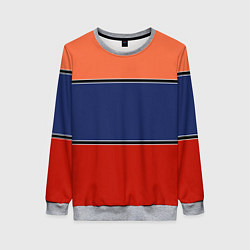 Свитшот женский Combined pattern striped orange red blue, цвет: 3D-меланж