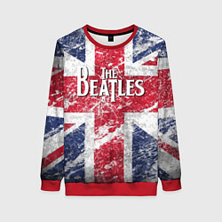 Свитшот женский The Beatles - лого на фоне флага Великобритании, цвет: 3D-красный