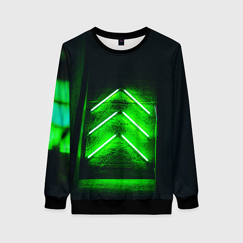 Женский свитшот Неоновые зелёные стрелки во тьме / 3D-Черный – фото 1