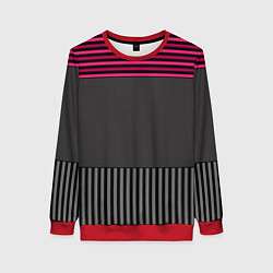 Свитшот женский Комбинированный серый с красным полосатый узор, цвет: 3D-красный