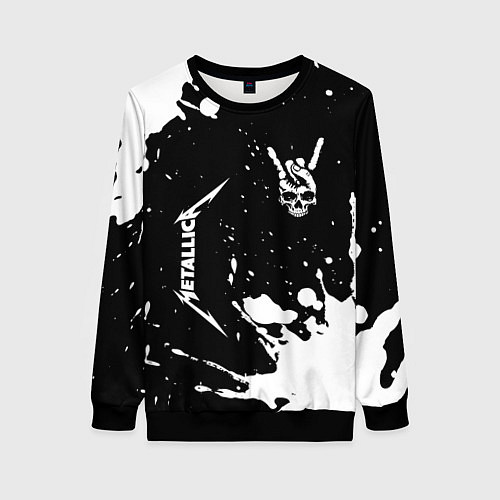 Женский свитшот Metallica и рок символ на темном фоне / 3D-Черный – фото 1