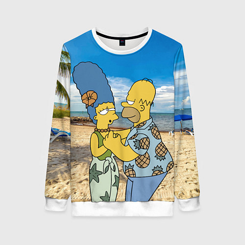 Женский свитшот Гомер Симпсон танцует с Мардж на пляже / 3D-Белый – фото 1