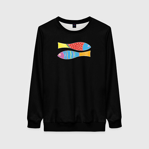 Женский свитшот Цветные рыбки знака зодиака / 3D-Черный – фото 1