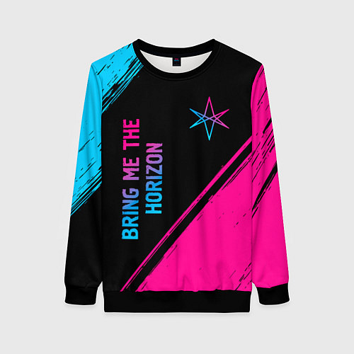 Женский свитшот Bring Me the Horizon - neon gradient: надпись, сим / 3D-Черный – фото 1