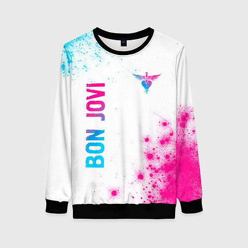 Женский свитшот Bon Jovi neon gradient style: надпись, символ / 3D-Черный – фото 1