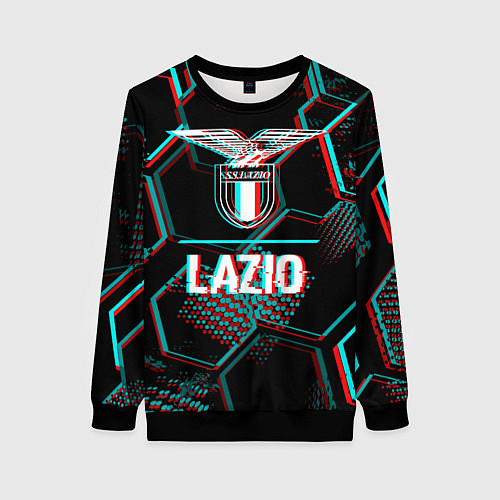 Женский свитшот Lazio FC в стиле glitch на темном фоне / 3D-Черный – фото 1