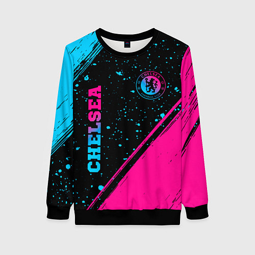 Женский свитшот Chelsea - neon gradient: надпись, символ / 3D-Черный – фото 1