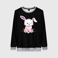 Свитшот женский Крольчонок С Цветами На Чёрном Фоне, цвет: 3D-меланж