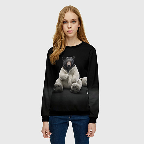 Женский свитшот Медведь в костюме ростовой куклы / 3D-Черный – фото 3