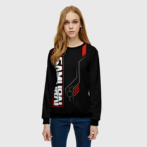 Женский свитшот Samurai - Красный техно - Киберпанк / 3D-Черный – фото 3