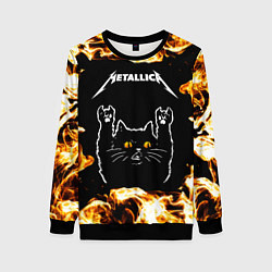 Свитшот женский Metallica рок кот и огонь, цвет: 3D-черный