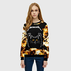 Свитшот женский Metallica рок кот и огонь, цвет: 3D-черный — фото 2