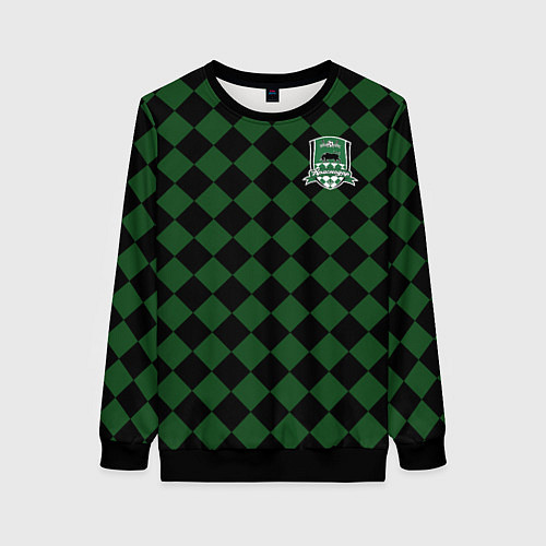 Женский свитшот Краснодар черно-зеленая клетка / 3D-Черный – фото 1