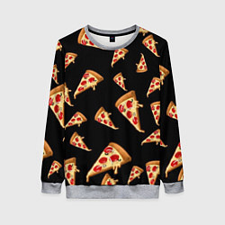 Свитшот женский Куски пиццы на черном фоне, цвет: 3D-меланж