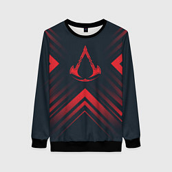 Женский свитшот Красный символ Assassins Creed на темном фоне со с