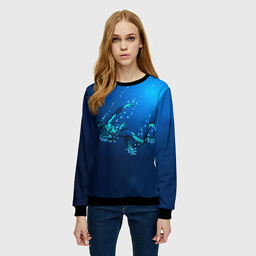 Женский свитшот Ихтиандр : человек - амфибия рисунок / 3D-Черный – фото 3