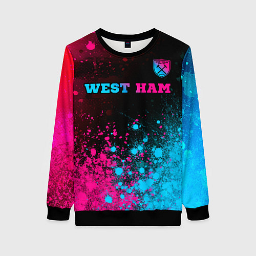 Женский свитшот West Ham - neon gradient: символ сверху / 3D-Черный – фото 1