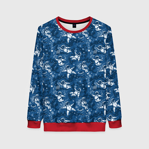 Женский свитшот Космонавт с котом / 3D-Красный – фото 1