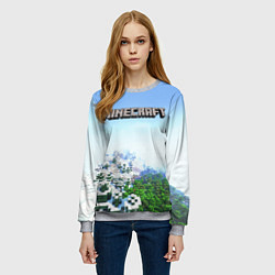 Свитшот женский Зимний пейзаж - Майнкрафт, цвет: 3D-меланж — фото 2