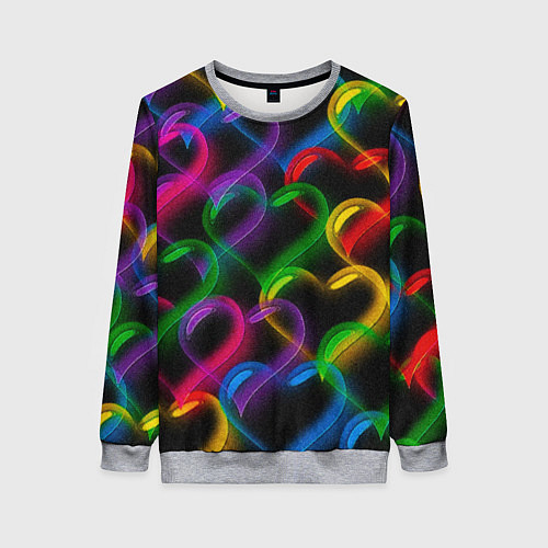 Женский свитшот Граффити - неоновые сердца / 3D-Меланж – фото 1