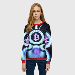 Свитшот женский Неоновый светящийся биткоин, цвет: 3D-красный — фото 2