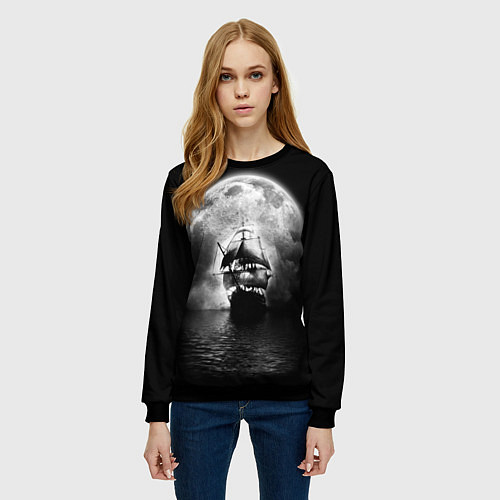 Женский свитшот Корабль в ночи / 3D-Черный – фото 3