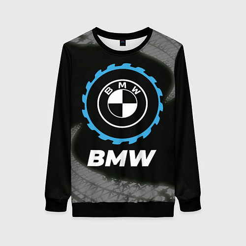 Женский свитшот BMW в стиле Top Gear со следами шин на фоне / 3D-Черный – фото 1