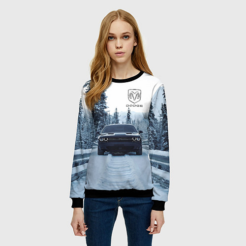 Женский свитшот Dodge in winter forest / 3D-Черный – фото 3