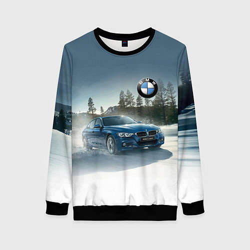 Женский свитшот Крутая бэха мчится по лесной дороге / 3D-Черный – фото 1