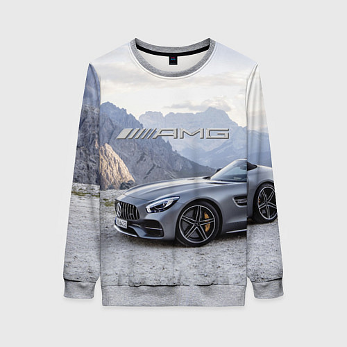 Женский свитшот Mercedes AMG V8 Biturbo cabriolet - mountains / 3D-Меланж – фото 1
