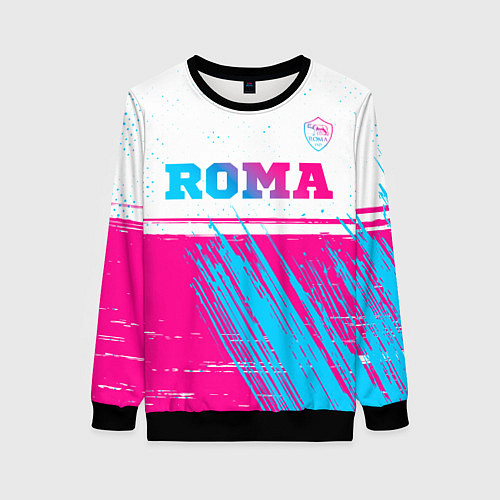 Женский свитшот Roma neon gradient style: символ сверху / 3D-Черный – фото 1