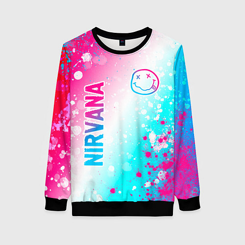 Женский свитшот Nirvana neon gradient style: надпись, символ / 3D-Черный – фото 1